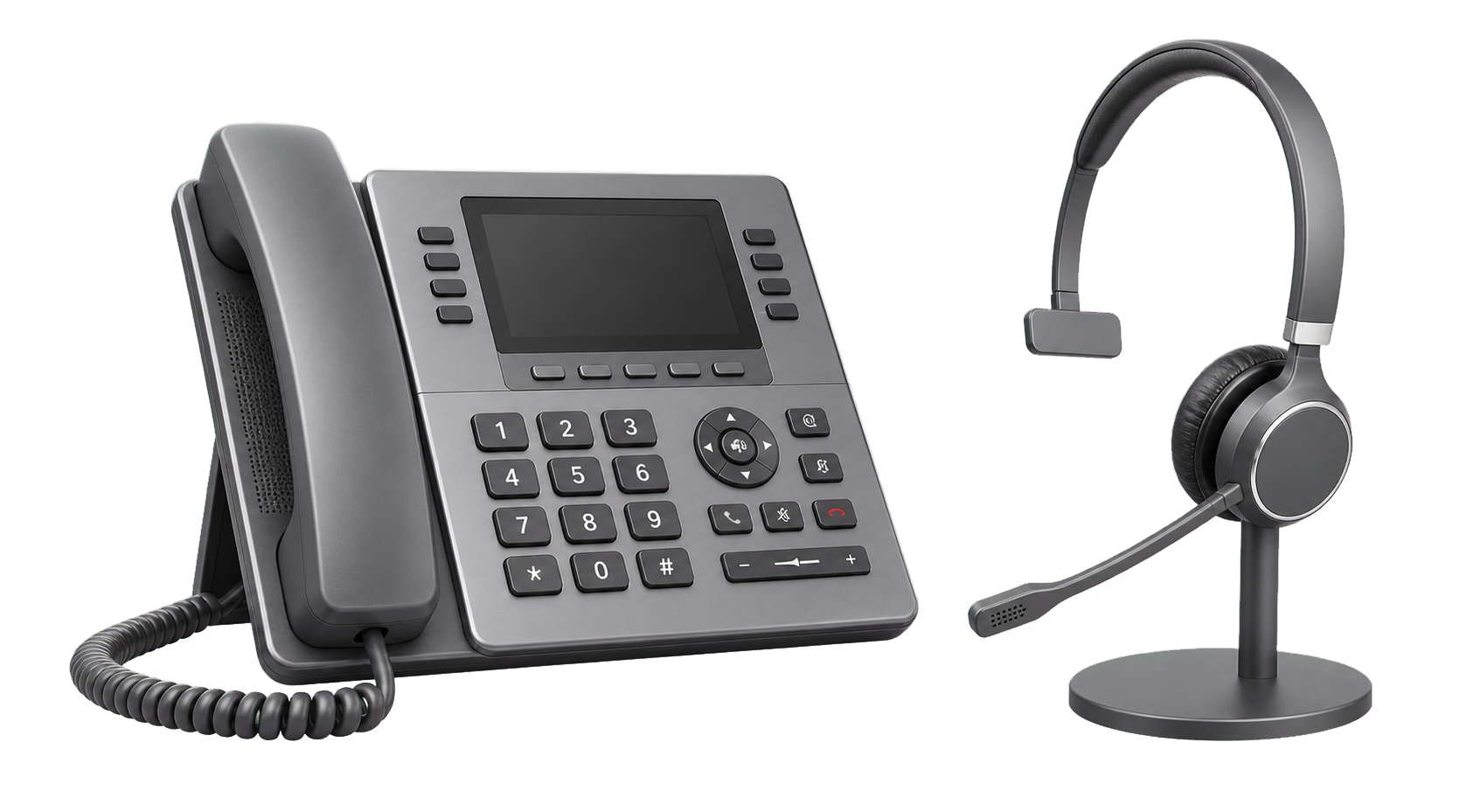 Business desk phone and call-centre headset